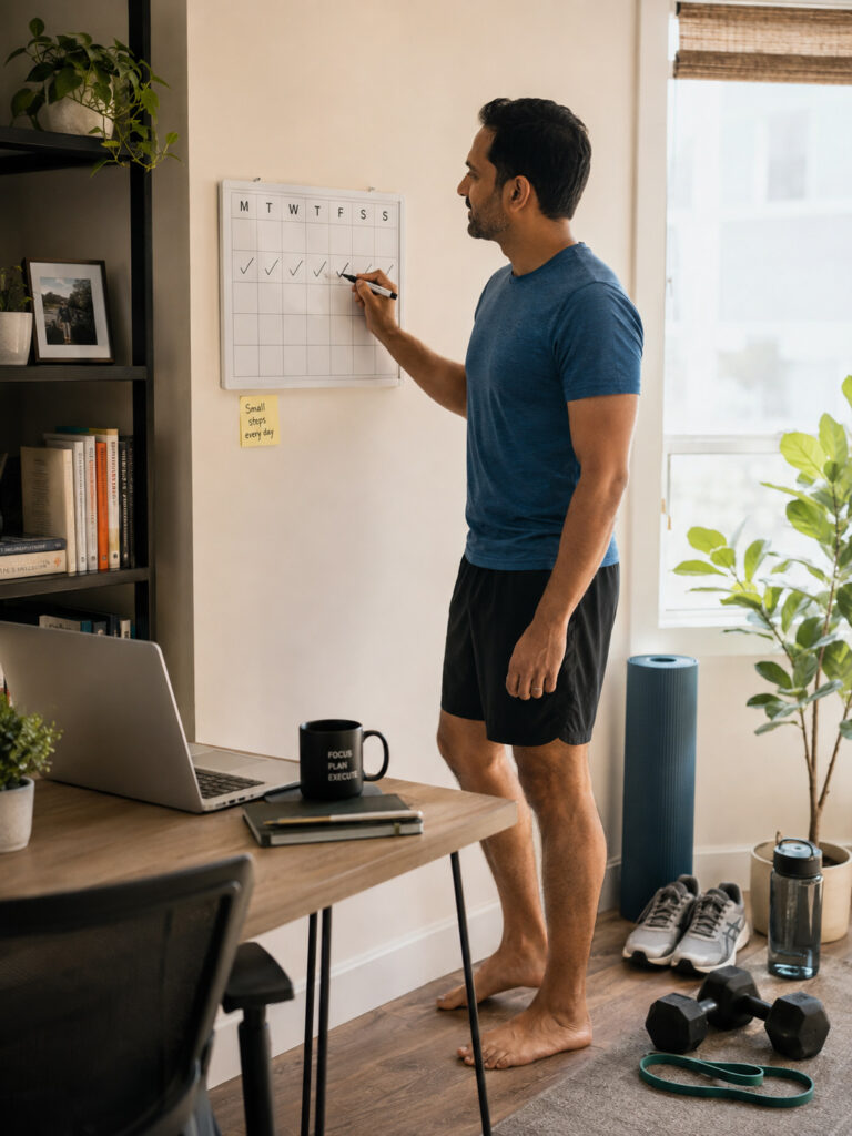 man checking off weekly habit
